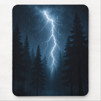 Der Blitz schlägt nachts einen Wald an Mousepad