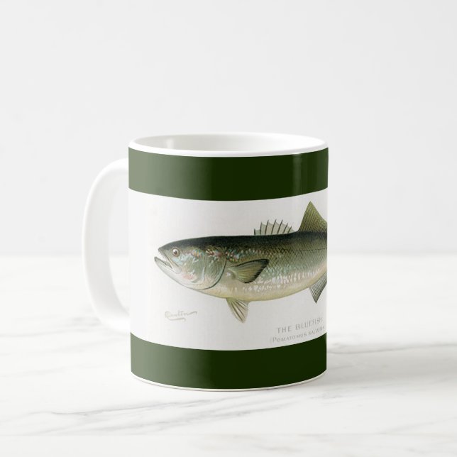 Der Bluefish-Fischer-Streifenbecher Kaffeetasse (Vorderseite Links)