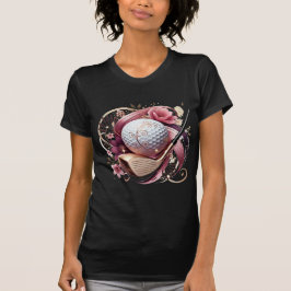 Der Blumengolfball und -club in Rosa und Gold T-Shirt