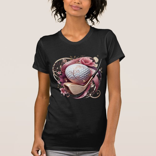 Der Blumengolfball und -club in Rosa und Gold T-Shirt (Vorderseite)