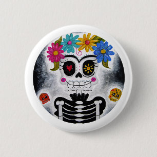 Der blumige Schädel Button