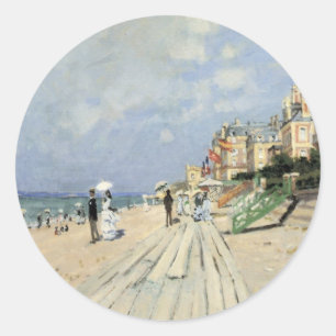 Der Boardwalk von Claude Monet in Trouville Runder Aufkleber