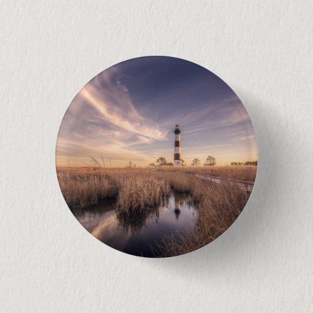 Der bodie-Insel-Leuchtturm am Sonnenuntergang Button (Vorderseite)