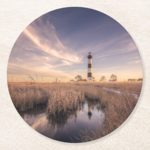 Der bodie-Insel-Leuchtturm am Sonnenuntergang Runder Pappuntersetzer