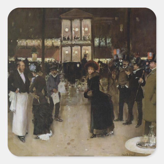 Der Boulevard in der Nacht Quadratischer Aufkleber (Vorderseite)