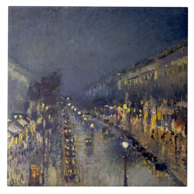 Der Boulevard Montmartre am Abend in Pissarro Fliese (Vorderseite)
