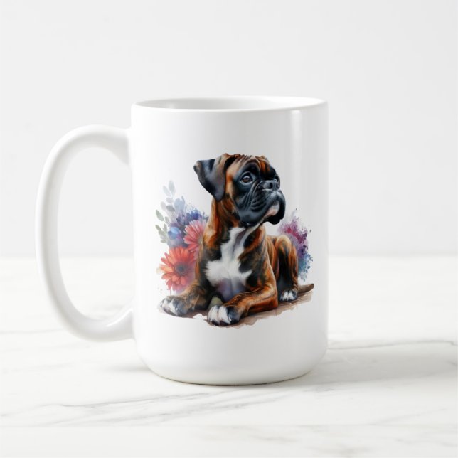 Der Boxer unter den Blume in Wasserfarbe Kaffeetasse (Links)
