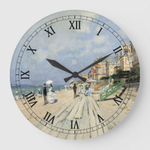 Der Bretterboden von Trouville von Claude Monet Große Wanduhr