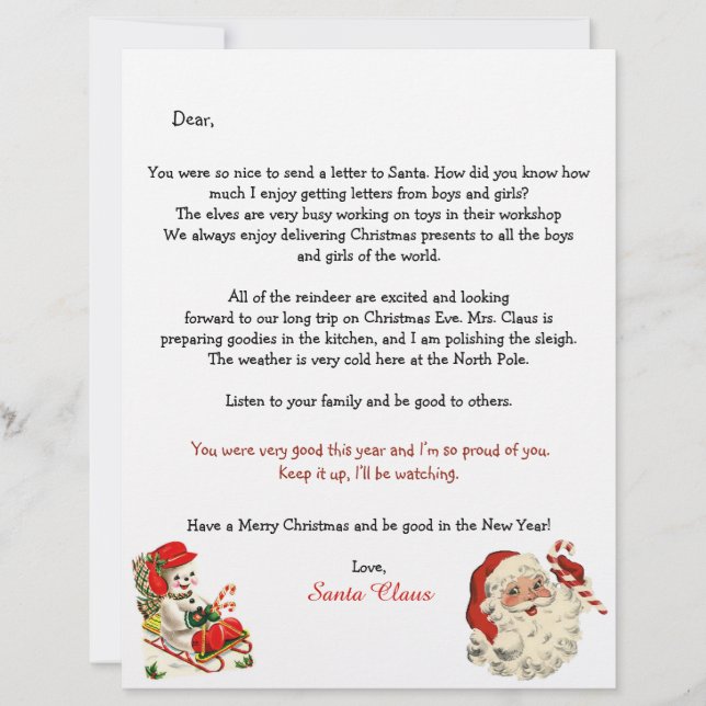 Der Brief des Weihnachtsmanns an Kinder, die Kanon (Vorderseite)