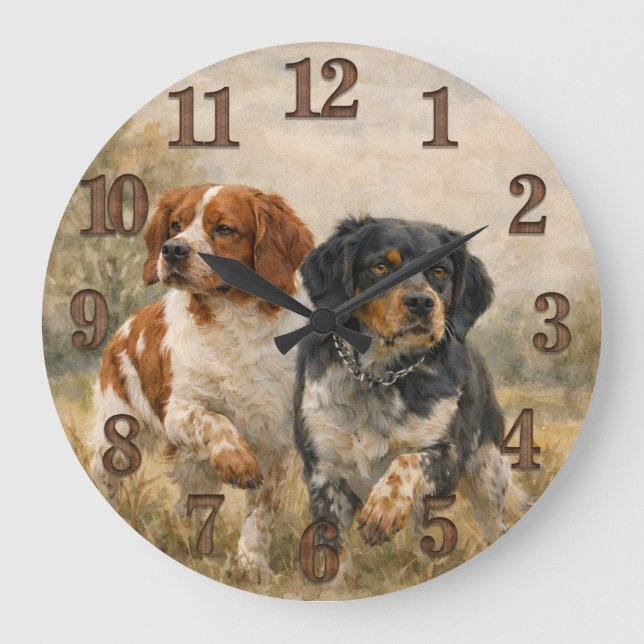 Der Brittany Spaniel  Große Wanduhr (Vorderseite)