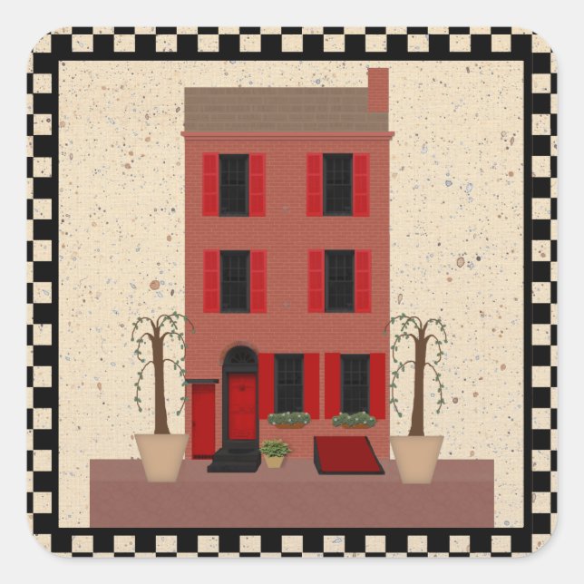 Der Brownstone mit Baumkronenaufkleber Quadratischer Aufkleber (Vorderseite)