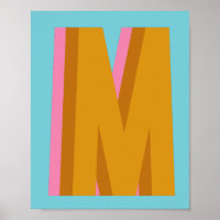 Der Buchstabe "M" in Retro-Farben und Buchstaben