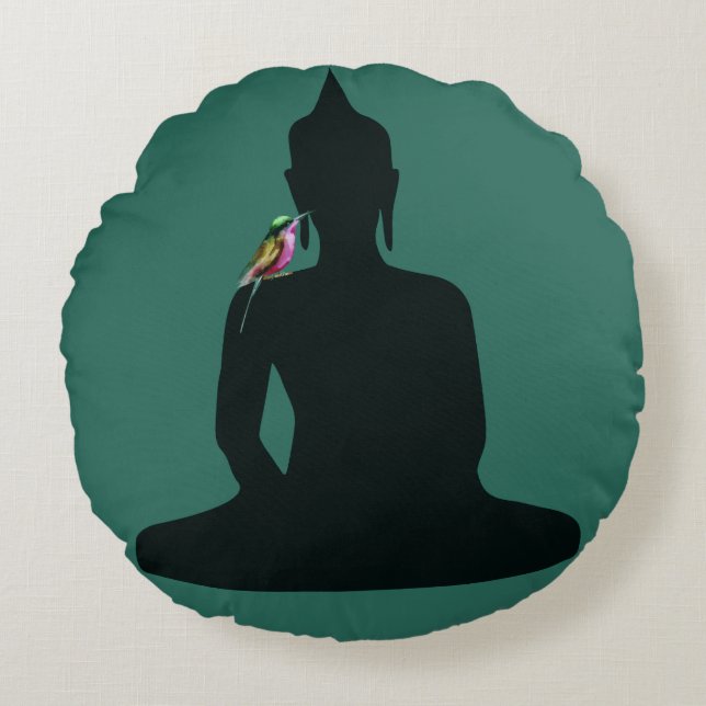 Der Buddha und der Vogel Rundes Kissen (Vorderseite)