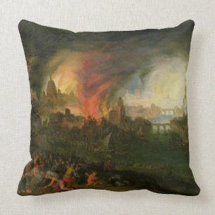 Der Burning von Troja (Öl auf Kupfer) Kissen
