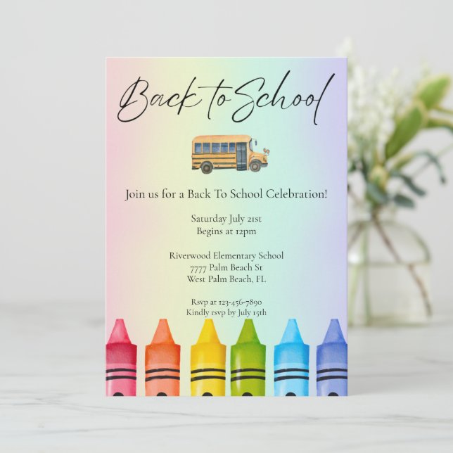 Der Bus der Aquarellschule zurück zur Schule Einladung (Stehend Vorderseite)