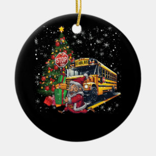 Der Bus der Weihnachtsbaumschule hält Santa Dr. Keramik Ornament