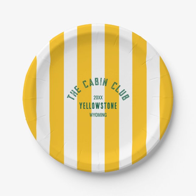 Der Cabin Club Custom Wappen Gelber Park Streifen Pappteller (Vorderseite)