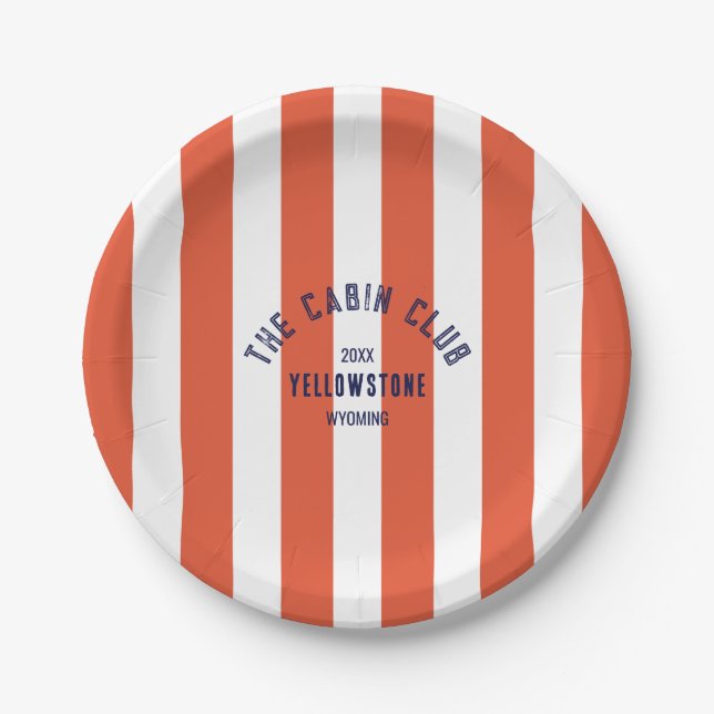 Der Cabin Club Custom Wappen Roter Park Streifen Pappteller (Vorderseite)