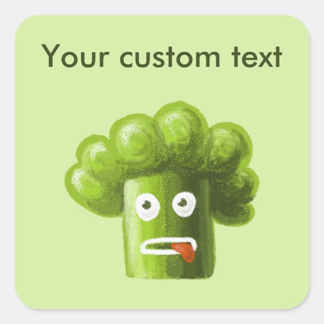 Der Cartoon Broccoli ist gesund Quadratischer Aufkleber (Vorderseite)