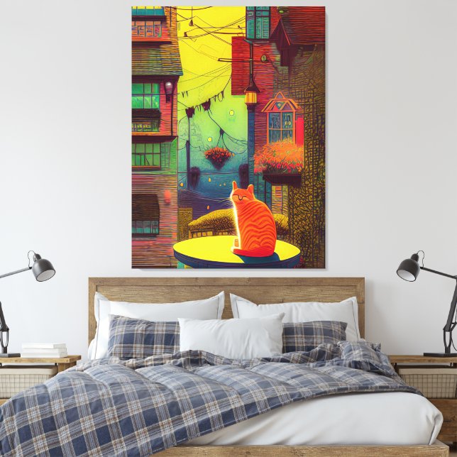 Der Cat Balcony hat helle Farben. Leinwanddruck (Insitu (Schlafzimmer))