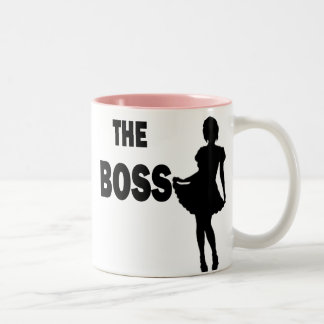 Der Chef < is female > Doppelseite Zweifarbige Tasse