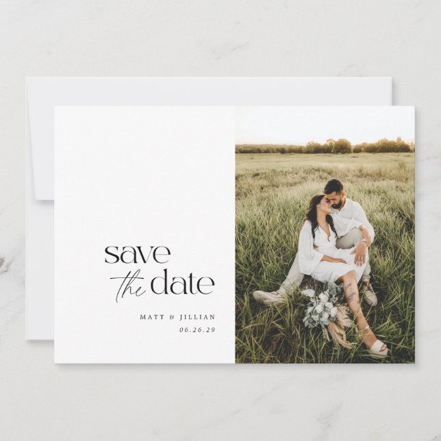 Der Chic ist Save the Date in Schwarzweiß Minimali Ankündigung (Vorderseite)