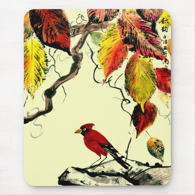 Der chinesische Vogel im Herbst Mousepad (Vorne)