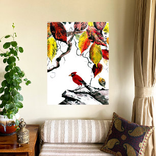 Der chinesische Vogel im Herbst Poster