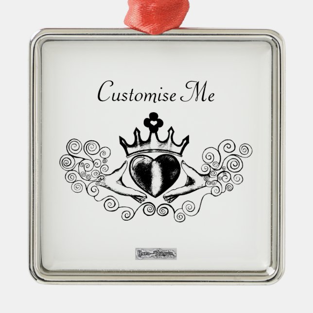 Der Claddagh (schwarz) Silbernes Ornament (Vorne)