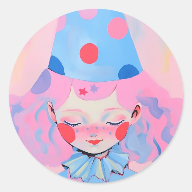 Der Clown mit rosa Haar Runder Aufkleber (Vorderseite)