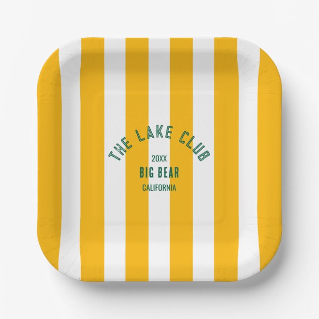 Der Club Custom Wappen Lake Yellow Nautical Strip Pappteller (Vorderseite)