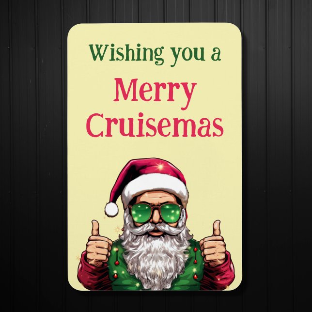 Der coole Weihnachtsmann wünscht Ihnen eine frohe  Magnet (Cool Christmas Santa wishing Merry Cruisemas to all - Christmas Cruise Door Magnet)