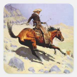 Der Cowboy von Remington, Vintage Kavallerie Milit Quadratischer Aufkleber