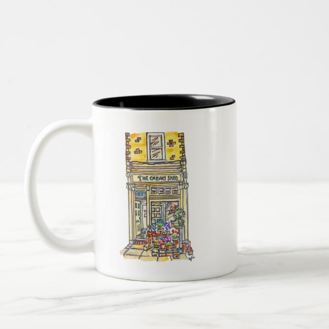 Der cremige Shed Green Grocer Zweifarbige Tasse (Links)