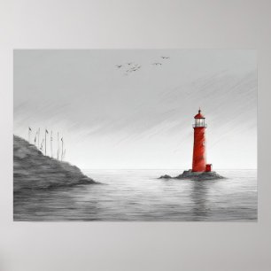 "Der crimsonrote Leuchtturm" Kunstposter Poster