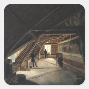 Der Dachboden eines Museums Quadratischer Aufkleber