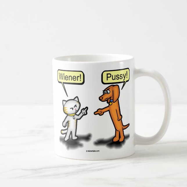 Der Dackel-Hund u. die Pussycatnemesis-Tasse Kaffeetasse (Rechts)