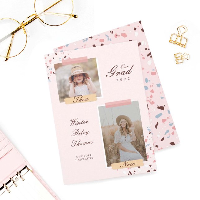 Der damals & Jetzt 2 Foto Abschluss Terrazzo Einladung (Von Creator hochgeladen)