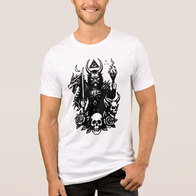 Der Dämon hält Feuer und ein Schwert. Tri-Blend Shirt (Vorderseite)