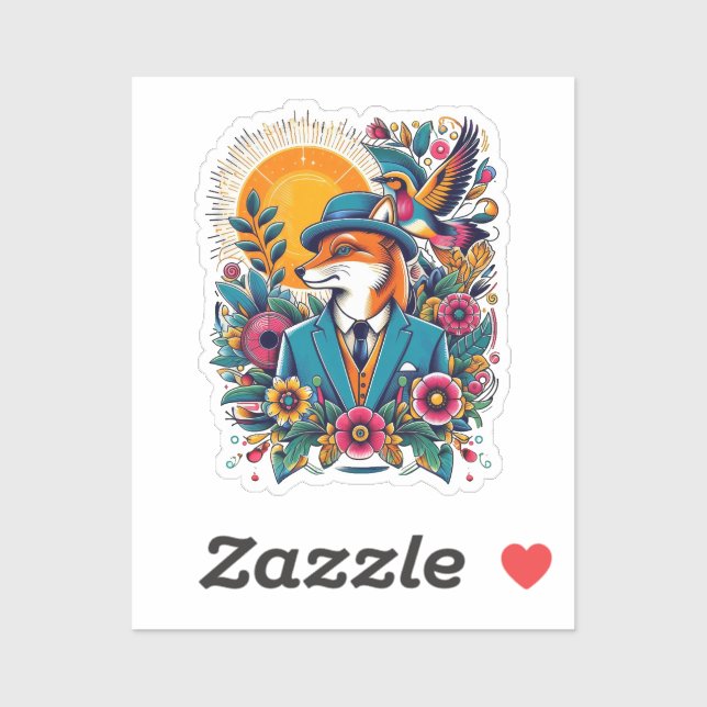 Der Dapper Fox und farbenfrohe Blume Aufkleber (Blatt)