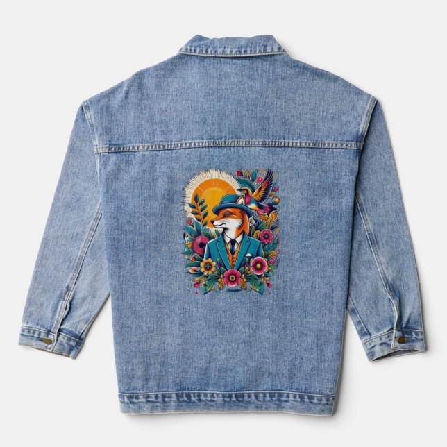 Der Dapper Fox und farbenfrohe Blume Jeansjacke (Rückseite)