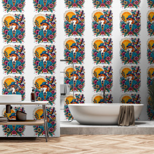 Der Dapper Fox und farbenfrohe Blume Tapete