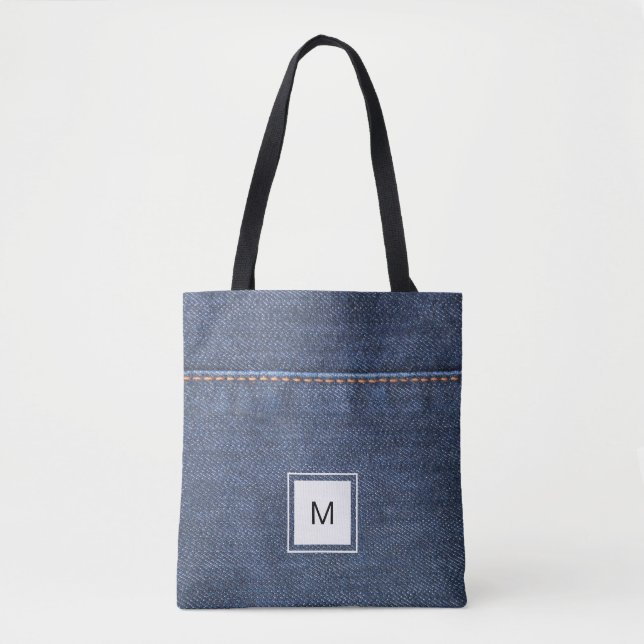 Der Denimart der blauen Jeans personalisiertes Tasche (Vorderseite)
