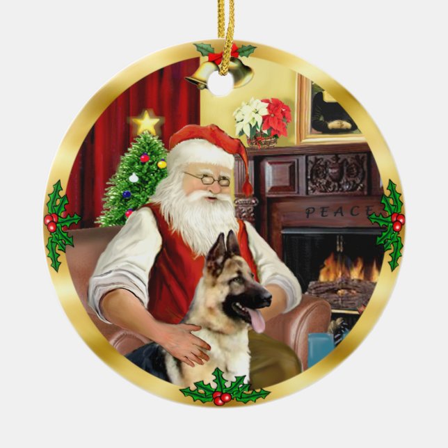 Der deutsche Hirte des Weihnachtsmanns #13 Keramik Ornament (Vorne)