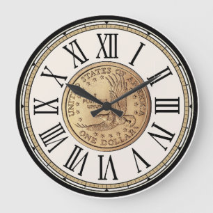 Der Dollar-Münzen-römische Ziffern-Uhr der Große Wanduhr