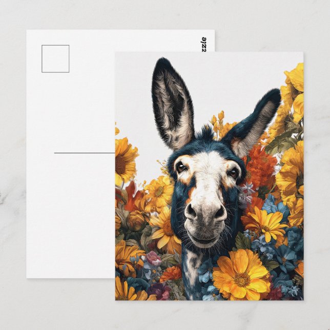 Der Donkey im Garten der Wildblume lächeln Postkarte (Vorne/Hinten)