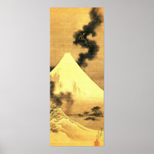 Der Drache des Rauchens, der aus dem Fuji flieht Poster