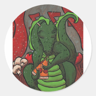 Der Drache und die Pizza Runder Aufkleber