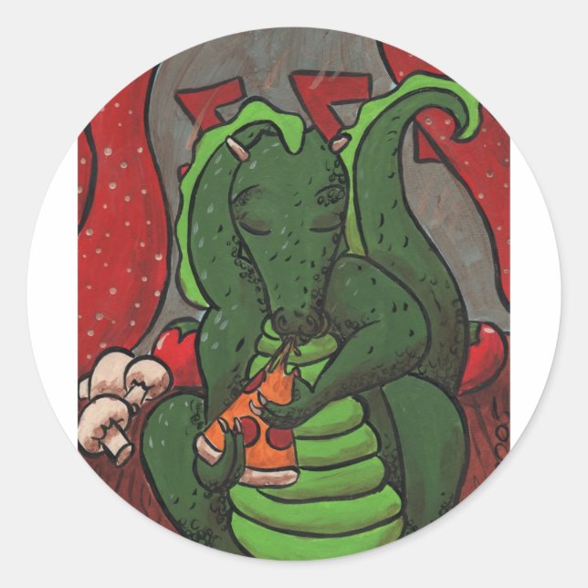 Der Drache und die Pizza Runder Aufkleber (Vorderseite)