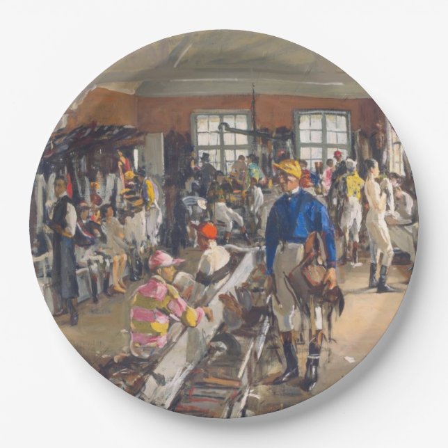 Der Dressing-Room von Jockeys in der Ascot-Rennbah Pappteller (Vorderseite)
